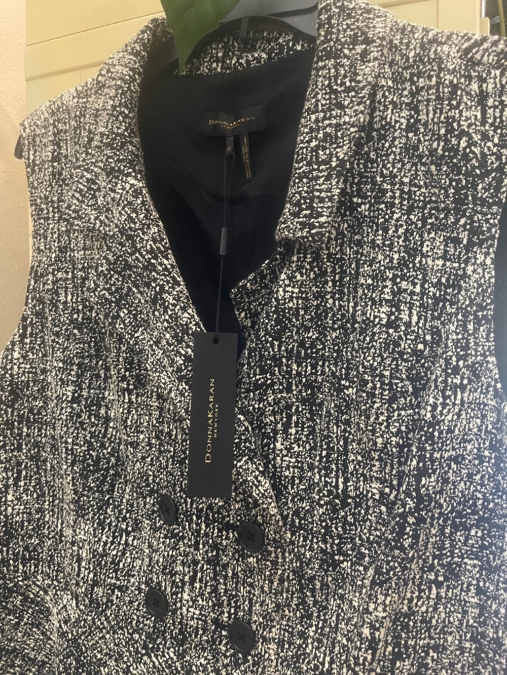 Donna Karan Black and White Textured Double-Breasted Vest